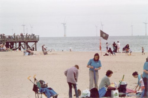 Great Yarmouth Beach, Norfolk including Scroby Sands windfarm in the background