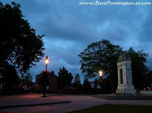 Night shot of Leigh Cenotaph.