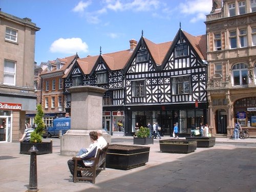 Looking across the Square in Shrewsbury towards High Street.