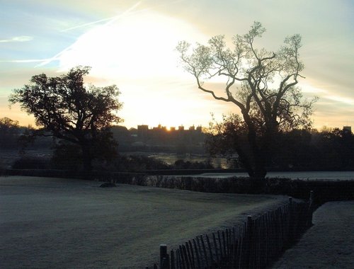 Sunrise behind Framlingham Castle in the market town of Framlingham, Suffolk