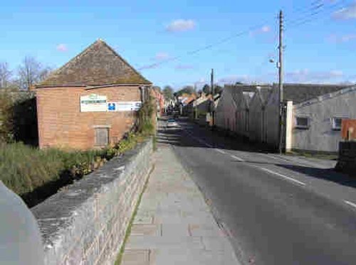 Langport. View along the main street from the bridge over the river Parrett.