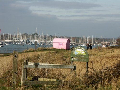 Hamble ferry shelter & view up River Hamble. Warsash, Hampshire.