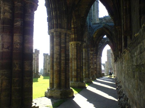 Through the columns at Whitby Abbey, North Yorkshire.  - August 2005