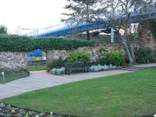 Wall & garden by Swanswell Gate; modern bridge over top; Coventry, West Midlands; Feb 2005