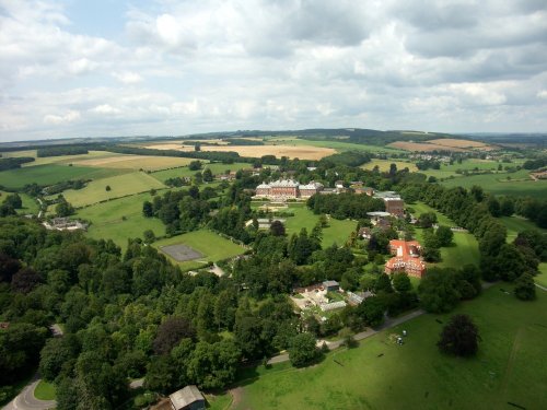 Bryanston, Dorset. Bryanston School buildings and surrounding area - taken from a model helicopter.
