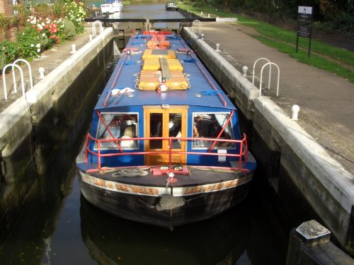 Canal boats at Dobbs wier, Hoddesdon, Hertfordshire