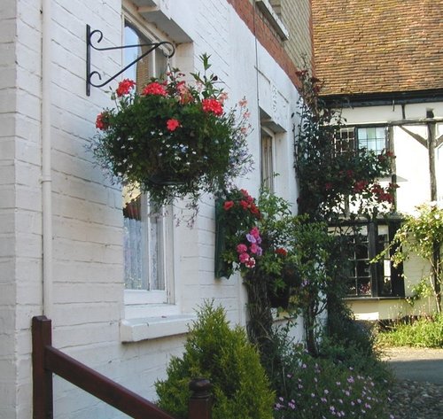 Hanging flower baskets in Winslow, Buckinghamshire