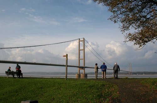 The Humber Bridge taken from the Barton Upon Humber bridge viewing area and park.