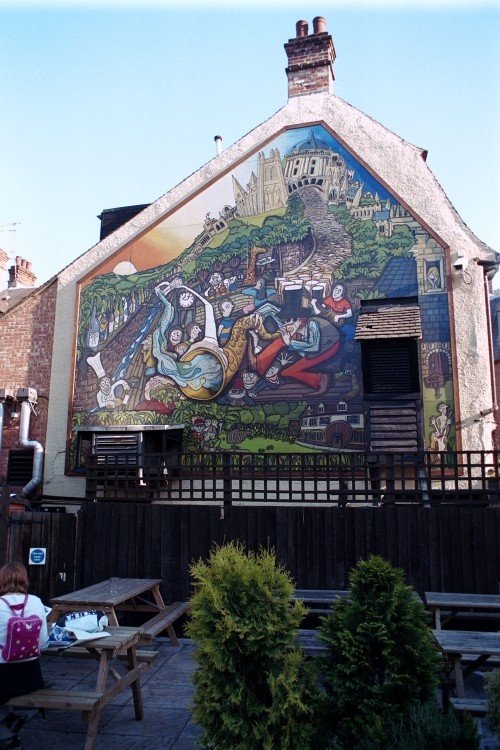 This pub in Oxford is now called the Goose. Notice the beautiful wall! Picture taken July 1999.