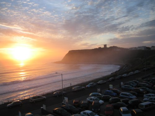 Scarborough, North Yorks. The Castle from the North Bay side. Sunrise one fine day in June 2004.