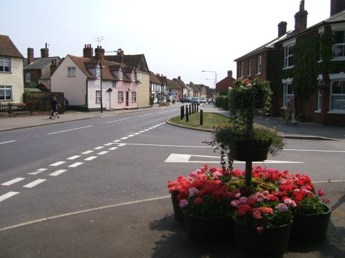Earls Colne, Essex.  High Street viewed from the corner of Massingham Drive