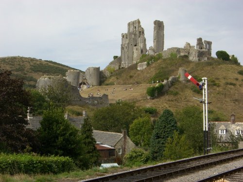 Corfe Castle, in Dorset. View from the station on 9 September 2006