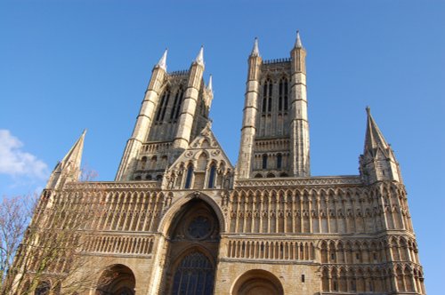 The picture was taken at the front entrance to Lincoln Cathedral