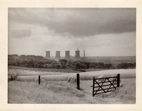 prestwich: agecroft power station seen from close to clifton road about 1956.