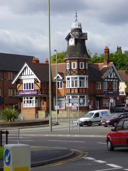 This is the clock house roundabout in the town centre of Farnborough, Hampshire.