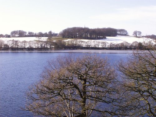 Rivington, Lancashire - looking across the reservoir towards Blackrod, March 2006.