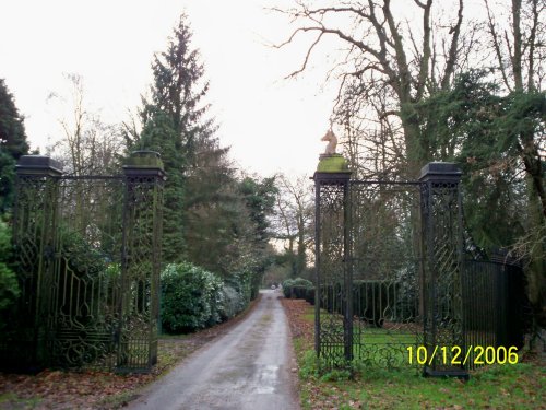 View of the gate from inside of Fawley Court grounds