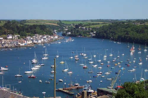 Looking over to Fowey, Cornwall, taken from St. Saviours Hill, Polruan, Cornwall June 2006.