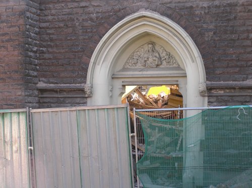 The demolition of Sacred Heart church, St Helens, Merseyside.