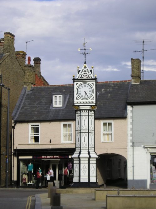 Downham Market, Norfolk. The attractive victorian clock (c.1878) that overlooks the market place