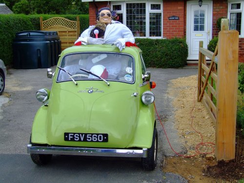 Elvis in a bubble car, Scarecrow Festival, Ellerker, East Riding of Yorkshire