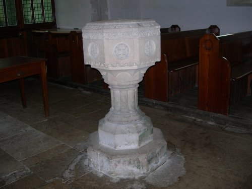 The font in Slaughterford Church