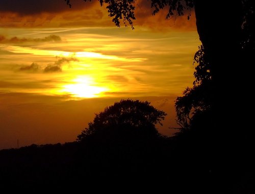 Setting sun and silky sky