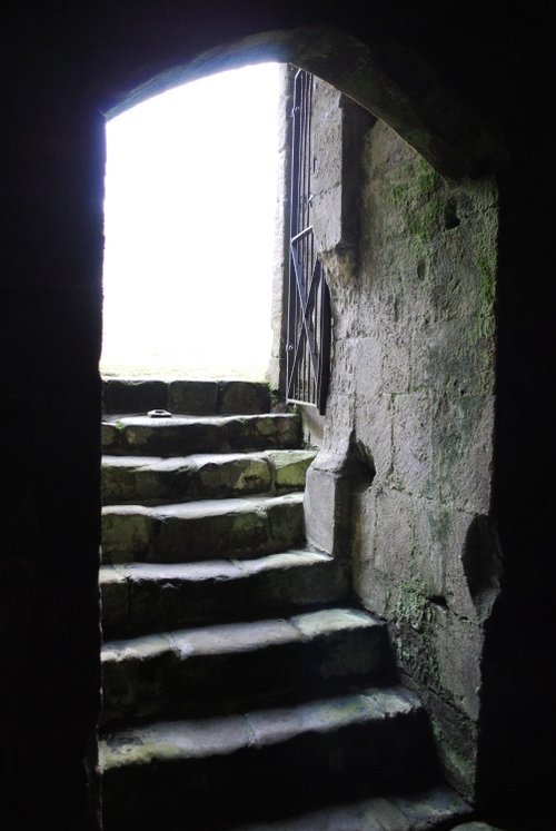 Steps out of the crypt at Buildwas Abbey
