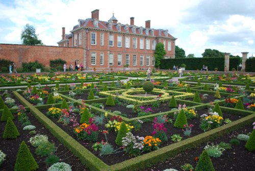 Hanbury Hall with the gardens in full bloom