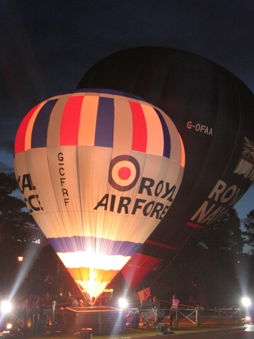 RAF balloon lighting up the night sky.