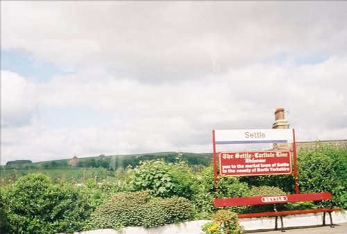 Outside Settle station on the train to Leeds