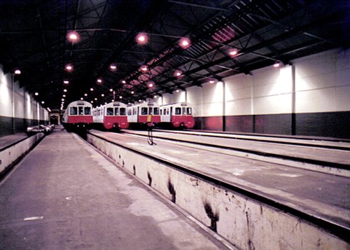 Inside the sheds Ealing Common Depot.
