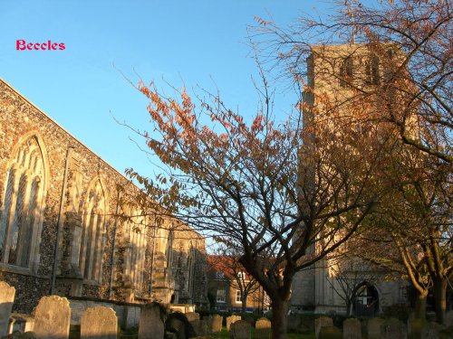 The tower and one side of the large Church at Beccles