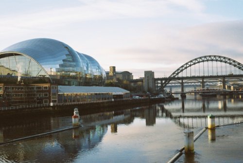 Sage Building and Tyne Bridges from Millennium Bridge