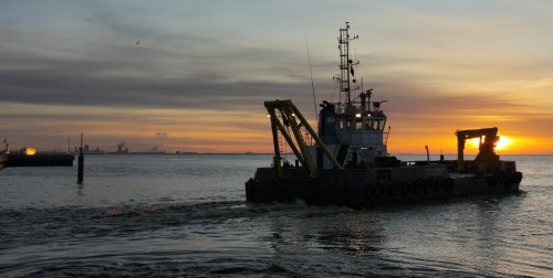 'Seahorse' dredger at dawn