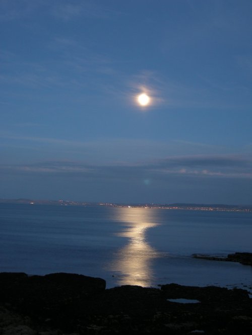The moon over Hartlepool bay