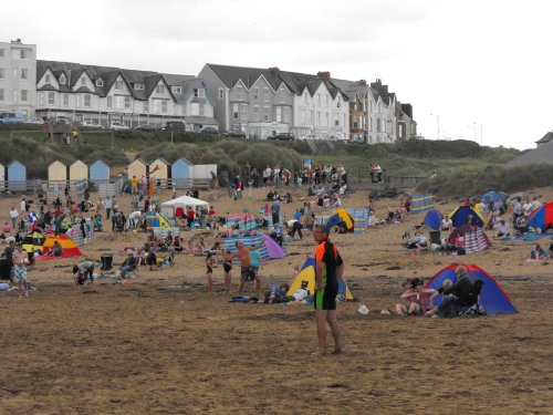 Colourful Bude beach scene