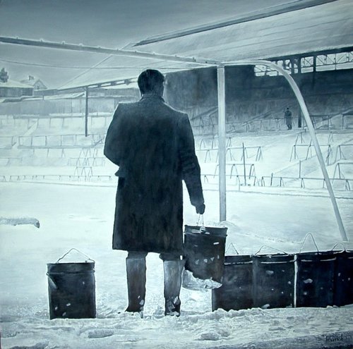 Match postponed.(Melt the snow with braziers) St Andrews, Birmingham City football ground, Birmingham
