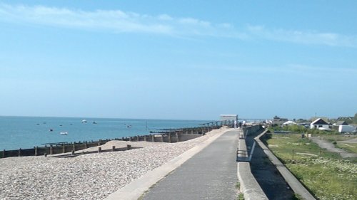 Looking across the sea wall to beach