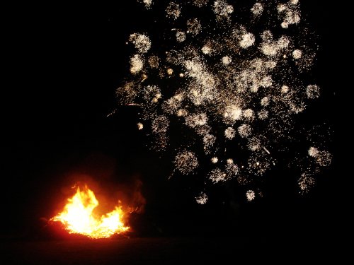Guy Fawkes night fireworks and bonfire in Dawlish Warren