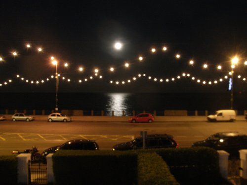 Full moon over Douglas promenade Isle of Man