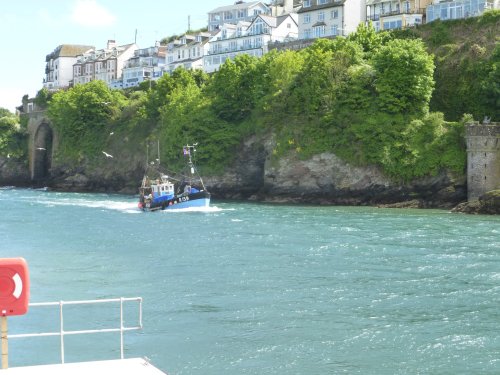 Fishing boat entering Looe Harbour, May 14