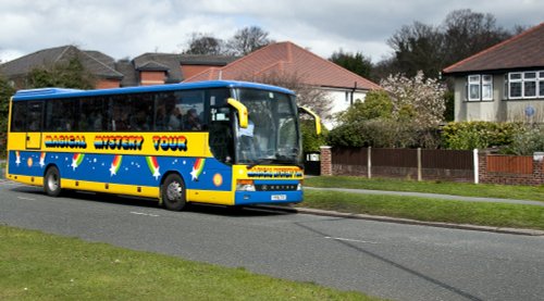 Magical Mystery tour bus outside 'Mendips' Liverpool.