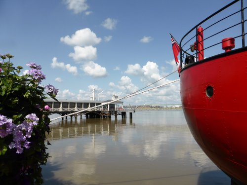 Gravesend Town Pier and Lightship Moored on the Thames By St Andrew's Gardens.