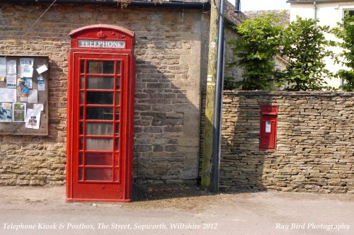 Telephone Box & Postbox, The Street, Sopworth, Wiltshire 2012