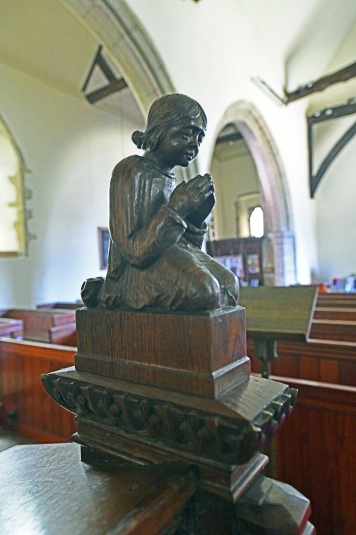 Ryarsh, St. Martin's Church, carving on pew end