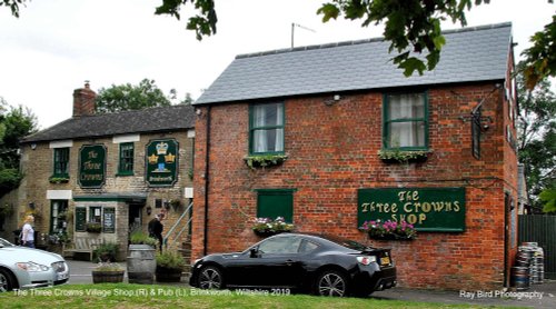 The Three Crowns Shop (R) & Pub (L), Brinkworth, Wiltshire 2019