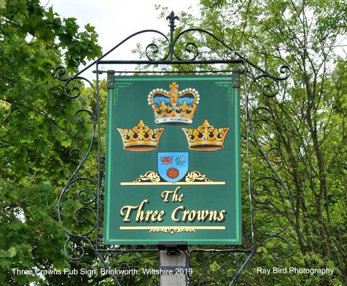 The Three Crowns Pub Sign, Brinkworth, Wiltshire 2019
