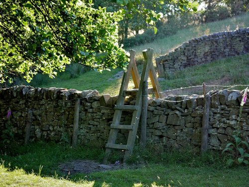 Wooden Stile on Path beside River Worth at Haworth
