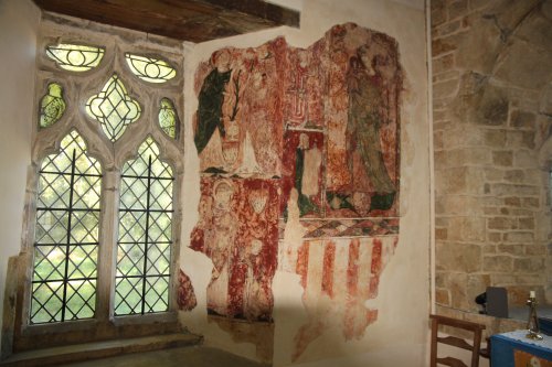 Wall paintings on a window jamb of The Church of St. Peter ad Vincula in South Newington